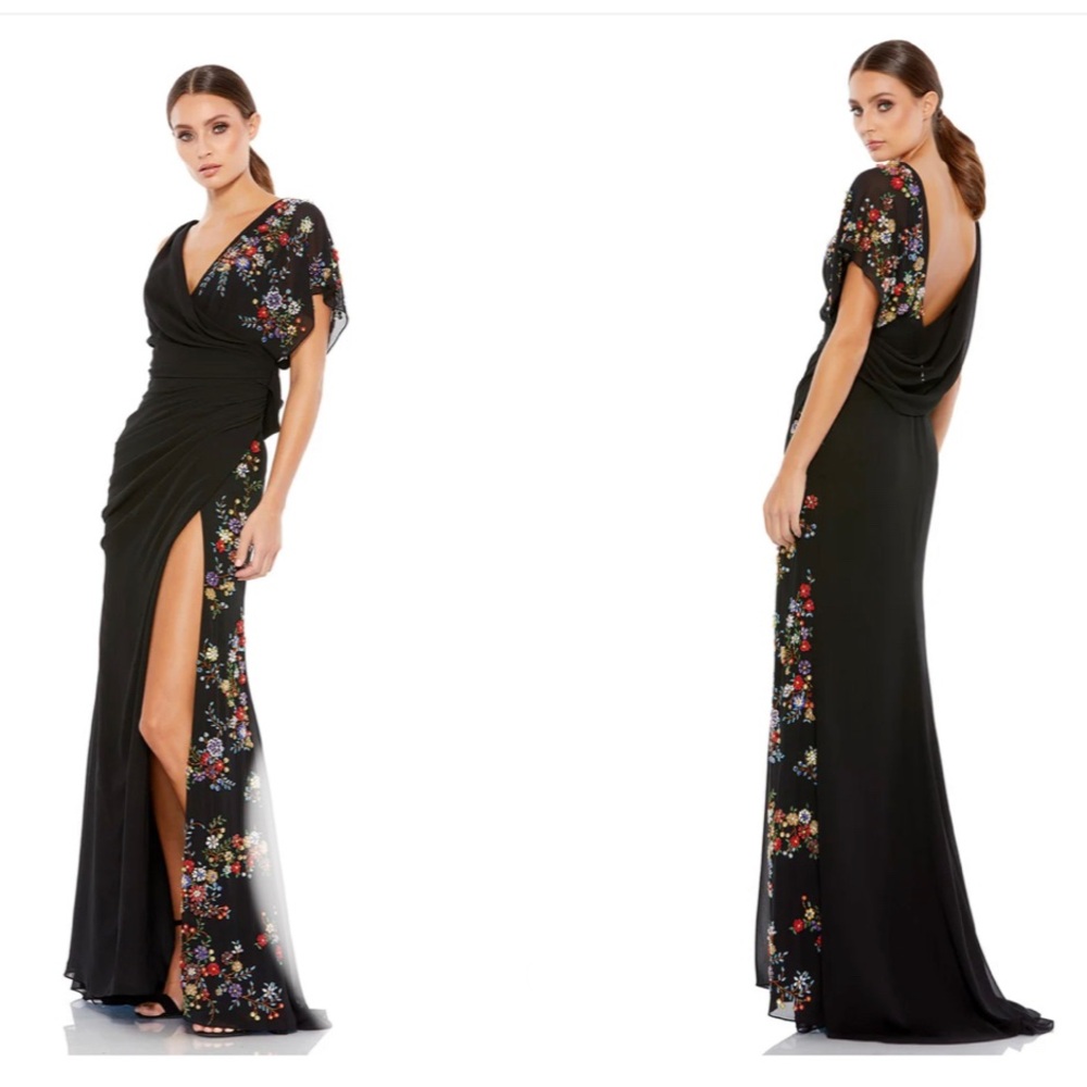 Ieena for Mac Duggal FAUX WRAP MULTI COLORED BEADED FLORAL GOWN NWT 26530